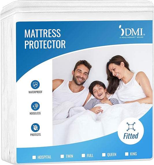 DMI Twin Waterproof Mattress Protector - Fitted, Noiseless Mattress Cover, Soft and Breathable, 39" x 75"x 8", White