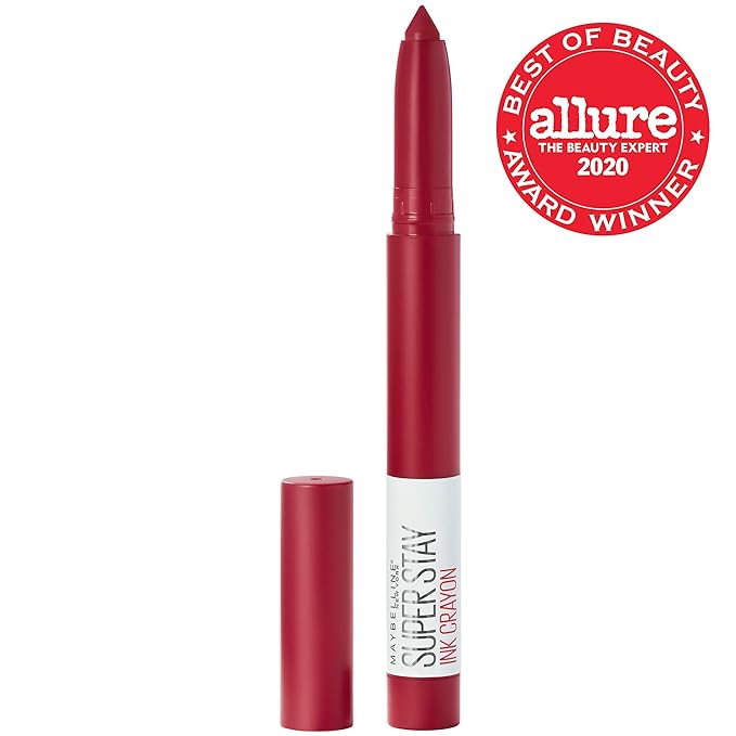 Maybelline Super Stay Ink Crayon Lipstick Makeup, Precision Tip Matte Lip Crayon with Built-in Sharpener, Longwear Up To 8Hrs, Own Your Empire, Blue Red, 1 Count