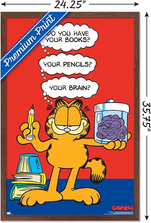 Garfield - Brain Wall Poster, 34L" x 22.4W", Mahogany Framed Version