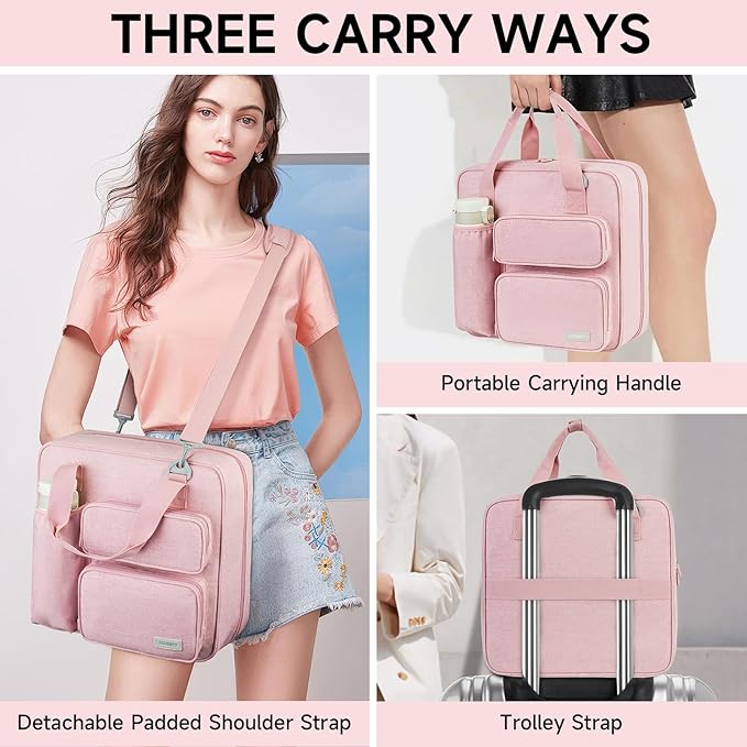 Zipper Binder 3 Ring, 500 Sheets Capacity, Binder 2 Inch with Shoulder Strap Fits 13 Inch Laptop for School and Office,Pink