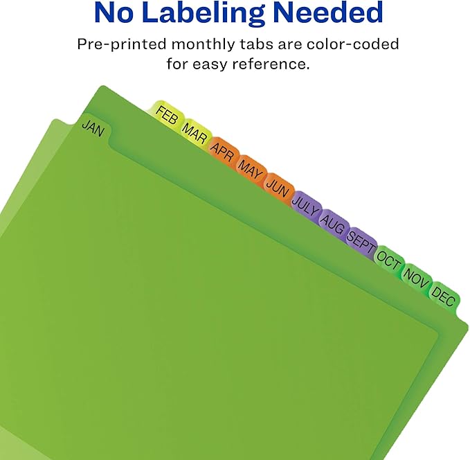 Avery Pre-Printed Jan-Dec Plastic Dividers for 3 Ring Binders, 12-Tab Set, Multicolor, 1 Set (11331)