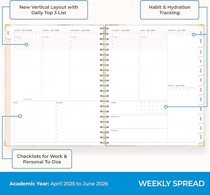 Blue Sky 15 Month Weekly and Monthly Academic Year Planner Calendar, April - June, Hard Cover, Wirebound, Laminated Tabs, Storage Pocket, Includes Snap-in Ruler w/Sticky Notes & Sticker Sheet (Henri- 2025/2026, 8.5" x 11")