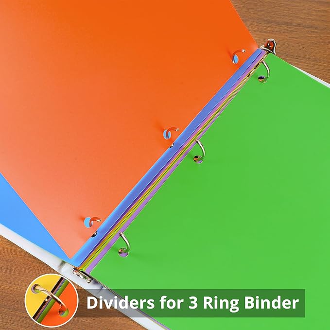 Binder Dividers with Tabs, 8 Tab Sturdy Plastic Dividers for 3 Ring Binder, Colorful Dividers for 3 Ring Binder Page Protectors, 3 Ring Binder Dividers with Tabs for School Office, 3 Set (24 Pcs)