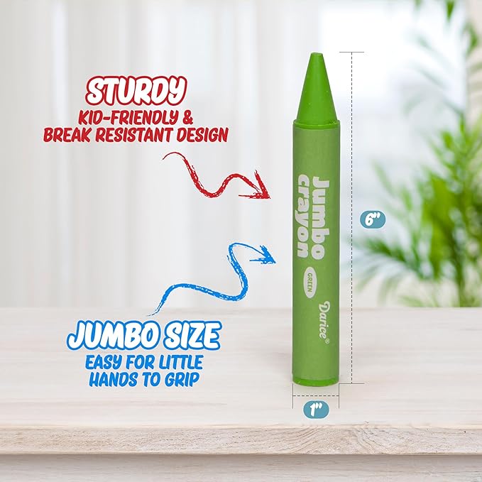 Darice Jumbo Glitter Crayons for Toddlers, 20 Colors Large Crayons for Kids, Washable, Non-Toxic Giant Crayon for Kid and Toddler Coloring Classroom Back to School Supplies