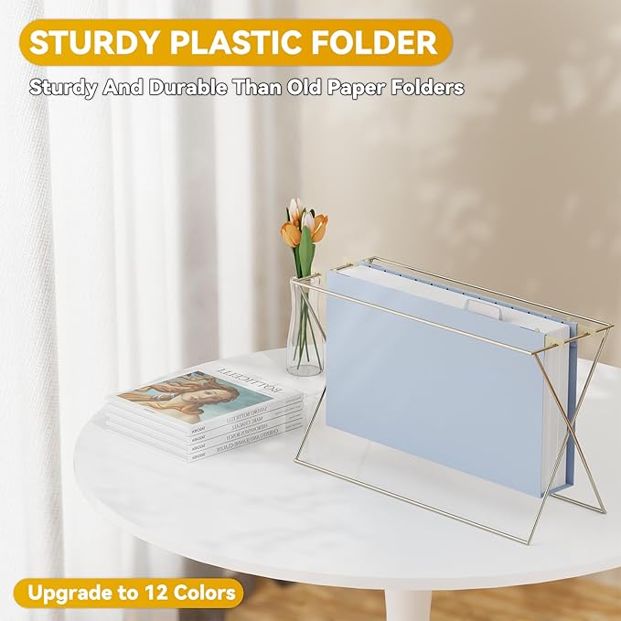 Legal Size Plastic Hanging File Folders Extra Capacity,12 Pack Sturdy Legal Hanging Folders for Filing Cabinet,Pastel Expandable Heavy Duty Hang Organizer Folder with Tabs,for Office School