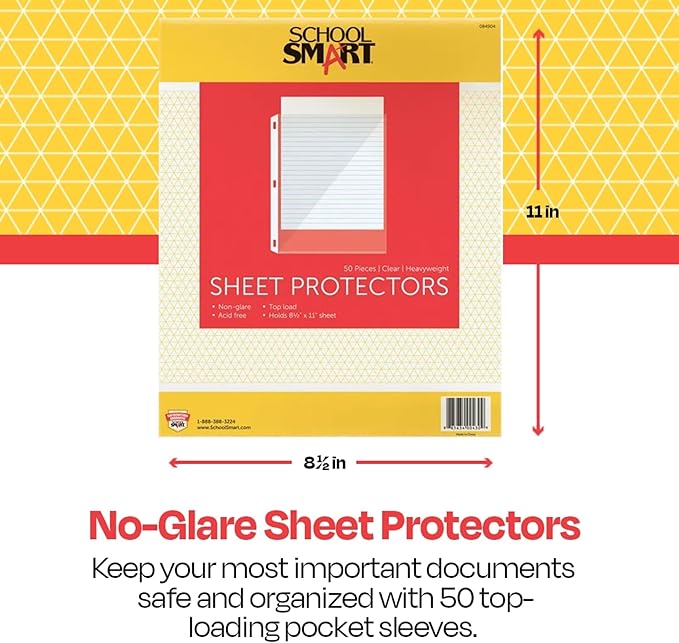 School Smart Top Load Heavyweight Polypropylene Non Glare Sheet Protectors - Pack of 50 - Clear - 084904
