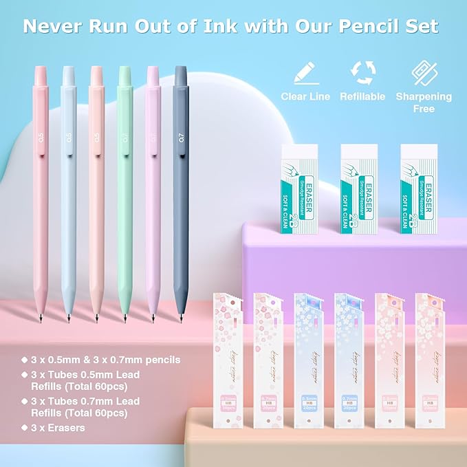 Aesthetic School Supplies, Clear Pencil Case with 12 Colors Highlighter, 5 Quick Dry Retractable Black Ink Pen, 6 Mechanical Pencil 0.5 & 0.7mm, 6-in-1 Multi Color Pen, Stationary Set for Student Girl