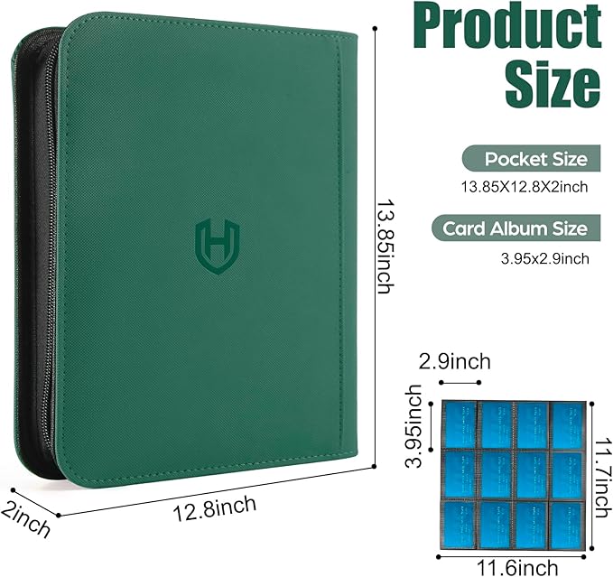 Card Binder 12 Pocket with Zipper, 816 Pockets Trading Card Holder Book, Premium PU Cover Zip Folder Binder, Side Loading Carrying Case Binder Album for TCG, MTG, Sports Cards, Game Cards