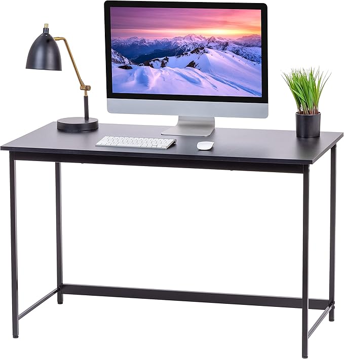IRIS USA 47 Inch Modern Laptop and Computer Desk Office Table for Home Office, Water and Scratch Resistant Surface Gaming Desk, Easy to Assemble Black Desk