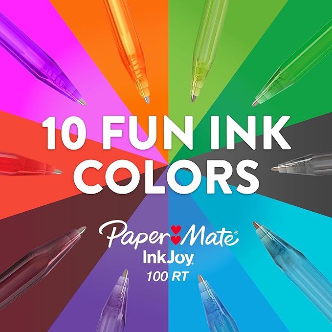 Paper Mate InkJoy 100RT Retractable Ballpoint Pens, Medium Point, Red, Box of 12