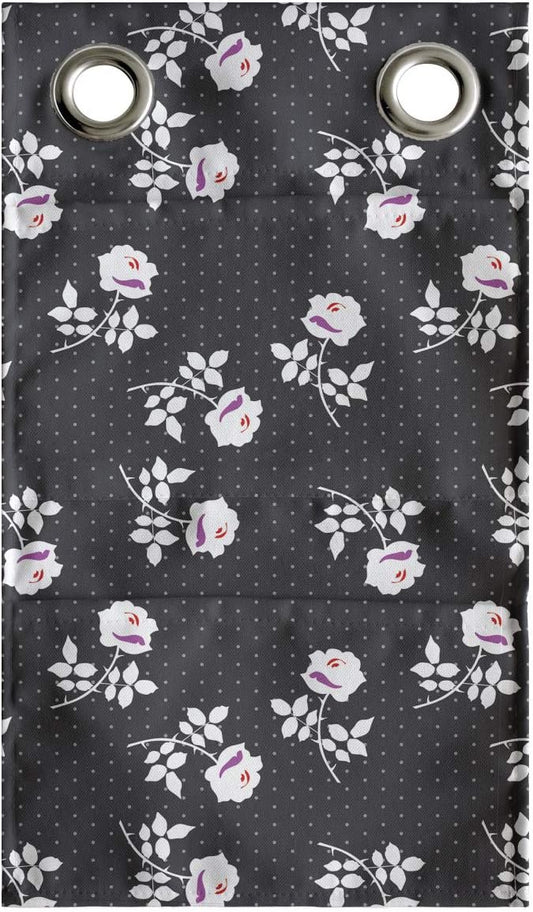Ambesonne Floral Hanging Pocket Organizer, Flower Silhouettes on a Background of Mini Polka Dots, Printed Polyester Storage Bag with Pockets, 9" x 16", Dark Taupe Grey Fuchsia