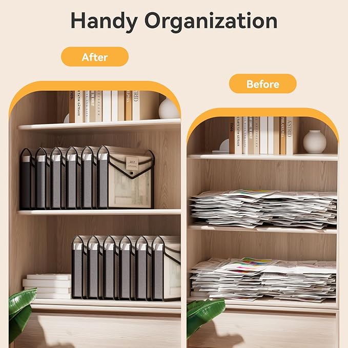ABC life 6-Pack Plastic Expanding File Folders, Folders for Documents with Snap Closure, Large Capacity Document Envelopes, Fits Letter/A4 Size Paper - Black