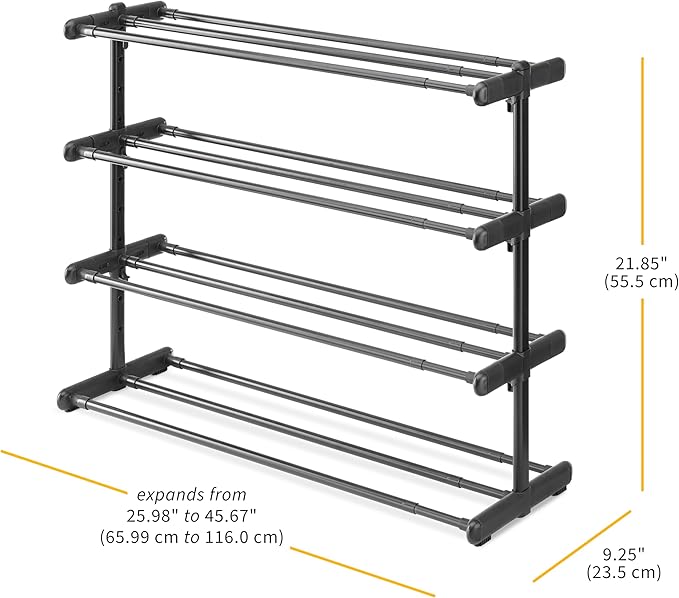 Whitmor Adjustable Shoe Rack, 4 Tier Shoe Organizer, Shoe Storage Shelf for 24 Pairs of Shoes, Easy to Assemble, Entryway