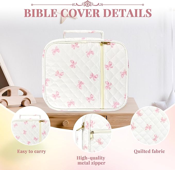 Bible Cover Case for Women,Bible Study Supplies Accessories,Bible Journaling Kit,Pink Flower Carrying Case with Highlighters