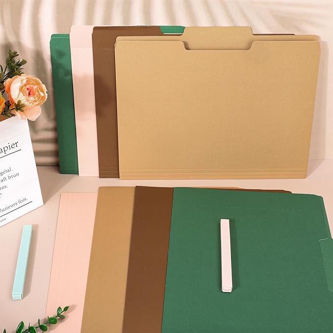 Whaline 24 Pack Woodland Themed File Folders Letter Size 4 Colors Sage Green Brown Fall File Pockets with 1/3 Cut Tab Mallard Duck Theme Paper Folder for Office Classroom Supplies, 8.9 x 11.6 Inch