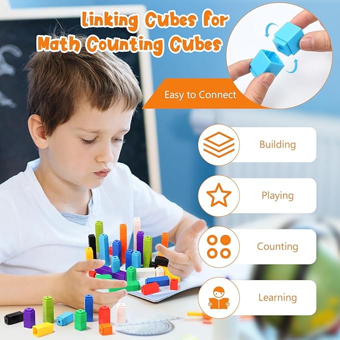 100 Pcs Orange Linking Cubes for Math Counting Cubes Manipulatives Plastic Counting Block Manipulative Classroom Learning Supplies for Educational Preschool Activities Boy Girl (Orange)