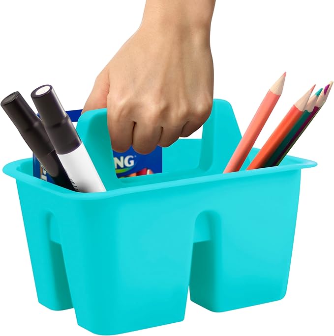 Storex Mini Classroom Caddy, Multipurpose Classroom Organizer with Handle, Teal, 12-Pack (01065U12C)