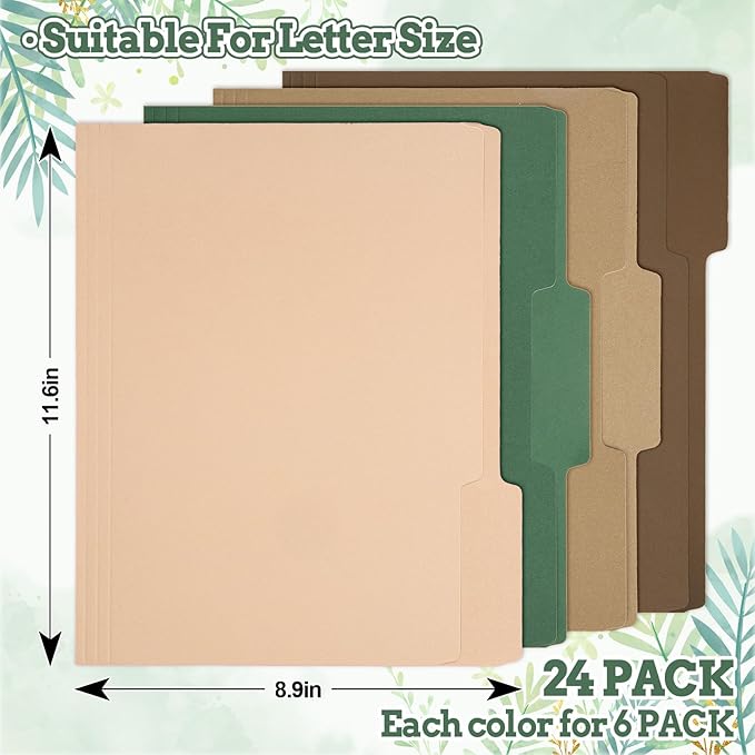 Whaline 24 Pack Woodland Themed File Folders Letter Size 4 Colors Sage Green Brown Fall File Pockets with 1/3 Cut Tab Mallard Duck Theme Paper Folder for Office Classroom Supplies, 8.9 x 11.6 Inch