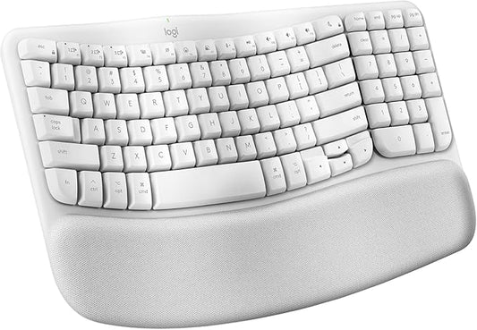 Logitech Wave Keys for Mac, Wireless Ergonomic Keyboard with Cushioned Palm Rest, Comfortable Natural Typing, Bluetooth Keyboard, Easy-Switch, Optimized for Mac, Apple, iPad - Off White(Renewed)