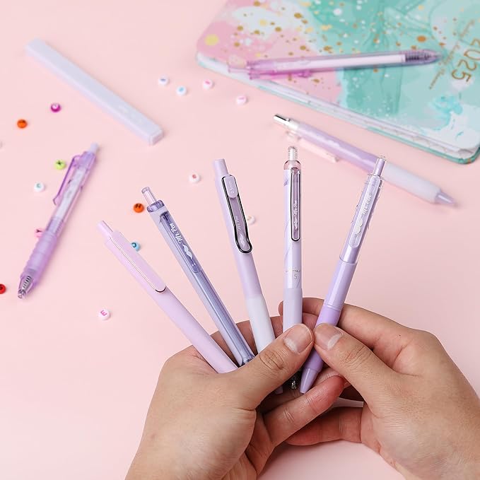 Mr. Pen- Gel Pen Set, 12 Pack, Pastel Purple Barrels, 1 x Aesthetic Highlighter, 0.5mm Purple Pens with Black Ink