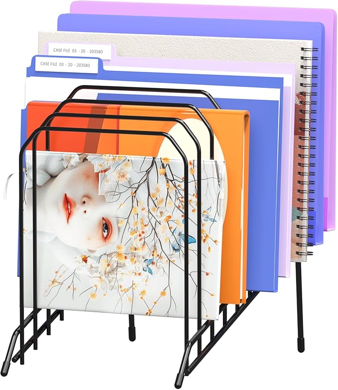 Incline Metal Desk Magazine Folder Holder, Sorter Desk File Organizer with 8-Section Vertical Compartments Rack File Organizer for Office, Home, School