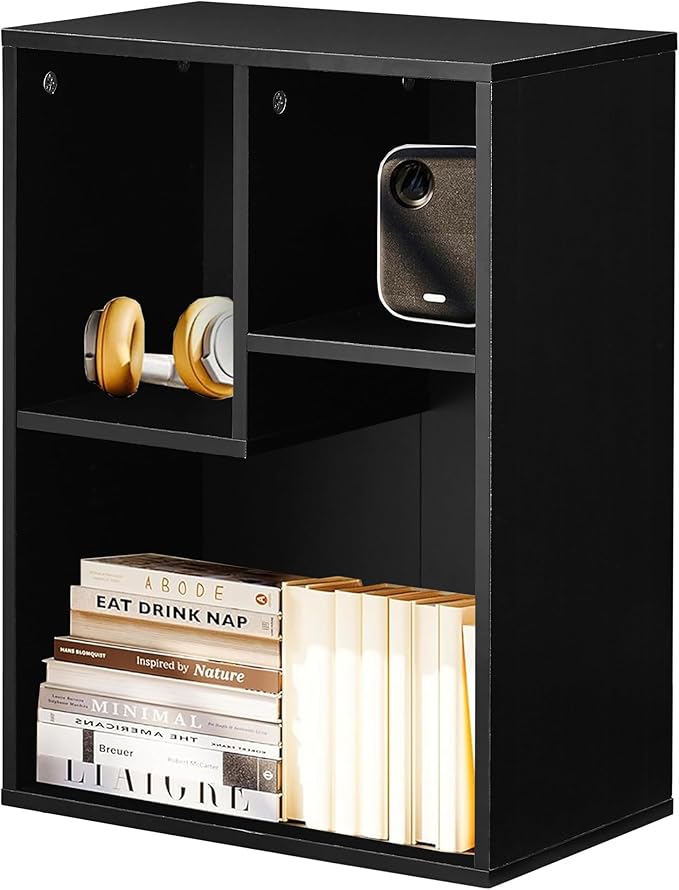 VECELO Small Bookshelf, 3 Cube Shelf, Fits Tallest Hardcovers, Horizontal Available, Short Bookcase for Small Spaces,Black