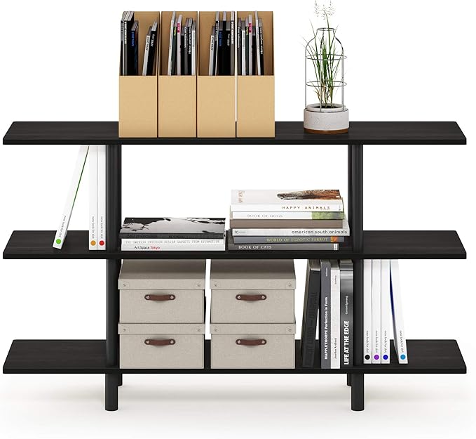 Furinno Turn-N-Tube 3-Tier Wide Display Shelf, Espresso/Black