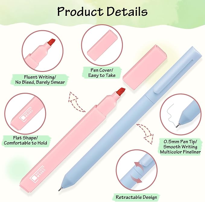 12 Pastel No Bleed Bible Highlighters and 6 Multicolor Fineliner Pens Set, Cute Aesthetic Assorted Colors Markers for Bible Studying Journaling Office School Supplies, Quick Dry
