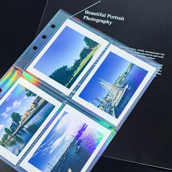 A5 Photocard Sleeves 20pcs Sheet Protectors 2.5'' x 3.7'' 4 Pocket Picture Card Insets Laser Clear PP Photo Album Refill Pages for 6 Ring Binder (Laser, A5-4Pocket)