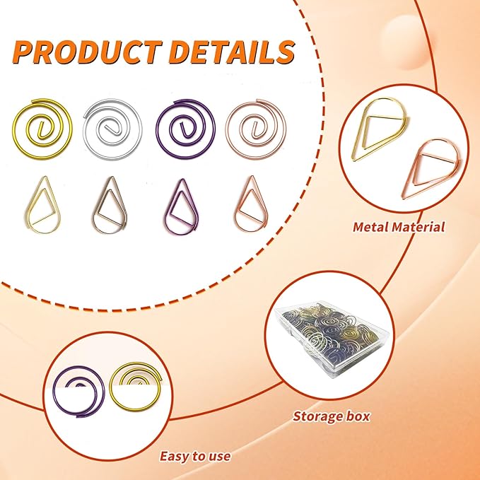 Hesena 320 Pcs Cute Paper Clips Set, 160 Pcs Round & 160 Pcs Teardrop Shape Paper Clipss, for Office and Home (Circular+Droplet)