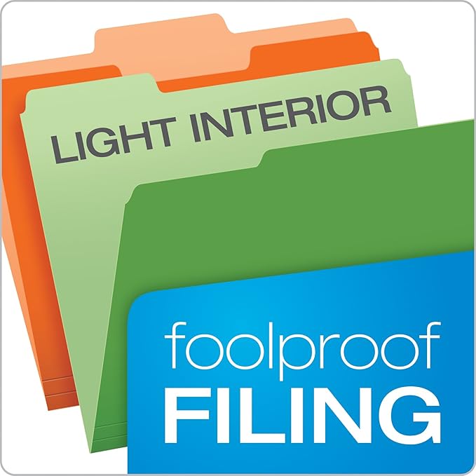 Pendaflex Two-Tone Color File Folders, Letter Size, Assorted Colors, 1/3 Cut, 100 per box (152 1/3 ASST)