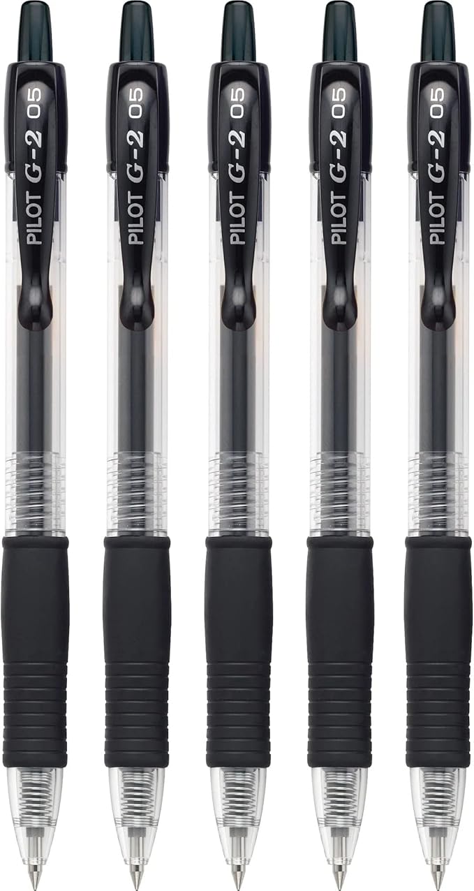 Pilot G2 Premium Gel Roller Pens, Extra Fine Point 0.5 mm, Gel Pens Black, Pack of 5 - Ideal for School, Journaling & Office Writing