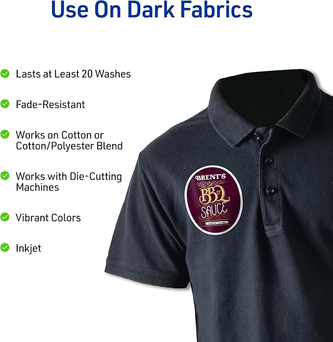 Avery Printable Heat Transfer Paper for Dark Fabrics, 8.5" x 11", Inkjet Printer Compatible, 30 Sheets of Iron On Transfer Paper Total (6-Pack of 3279)