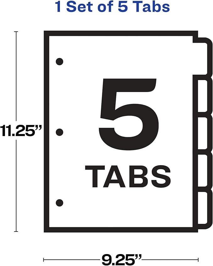 Avery 5-Tab Sheet Protector Dividers, Easy Print & Apply Clear Labels, Index Maker, White Tabs, 1 Set (75500)