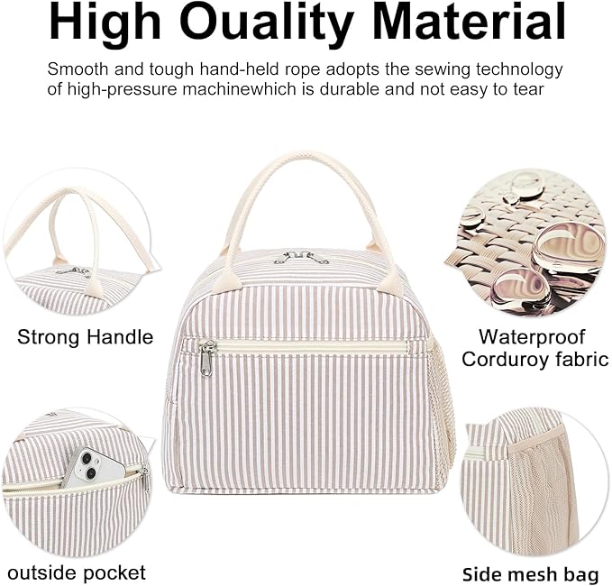 LEDAOU Lunch Box for Women Insulated Lunch Bag Corduroy Lunch Tote Bags Leakproof Cooler Lunch Case for Travel Work Picnic