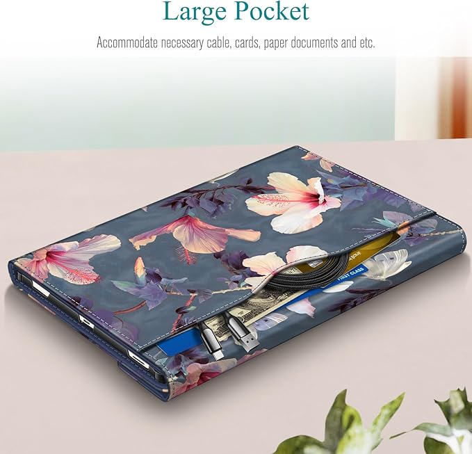 Fintie Case for Samsung Galaxy Tab S10 Lite/ S10 FE/ S9 FE 5G 10.9 Inch/Tab S9 11 Inch with Built-in S Pen Holder,Multiple Angle Portfolio Business Cover with Pocket Auto Sleep/Wake,Blooming Hibiscus