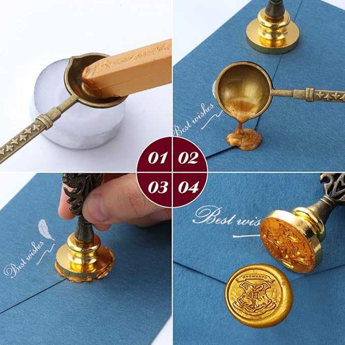 Quill Pen and Ink Set - Feather Calligraphy Dip Fountain Pen with Wax Seal Stamp Kit and 5 Nibs (Red)