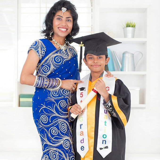 2 Pcs 5th 8th Grade Graduation Cap and Stole, Class of 2026 Graduation Sash Cap Stole Kindergarten Grad Gifts