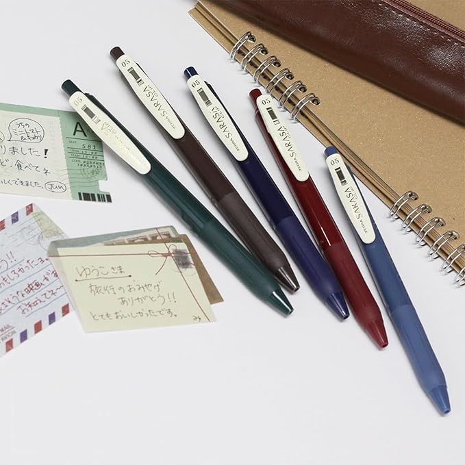Zebra Pen Sarasa Clip Retractable Gel Pen, 0.5mm Fine Point, Dark Assorted Vintage Ink Colors, Water Based, Ideal for Office and School, Journal, Note Taking and Planner Use, 5-Pack (47455)