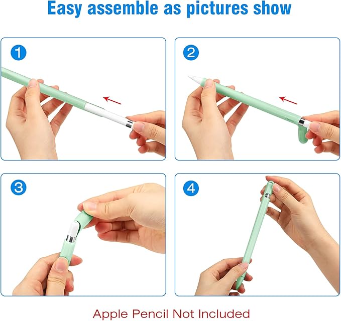 Fintie Silicone Sleeve Compatible with Apple Pencil 1st Generation, Ultra Light Pen Skin Case Cover Soft Protective Pencil Grip Holder with 2 Nib Covers & Cable Adapter Tether, Green