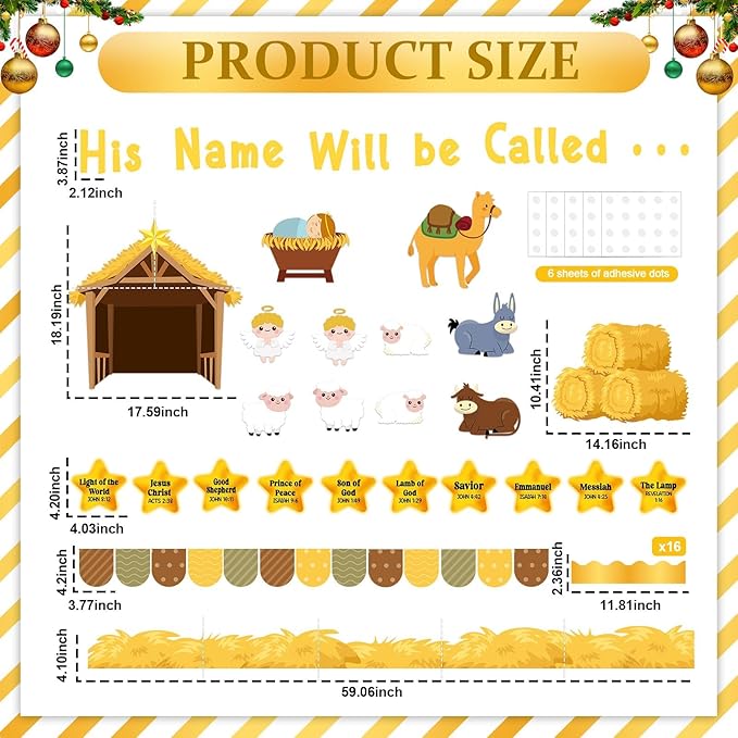 Christian Nativity Religious Bulletin Board Set Christian Jesus Birth Classroom Decorations Star Nativity Scene Paper Cutouts for Sunday School Church Chalkboard Christmas Holiday Wall Decor Supplies