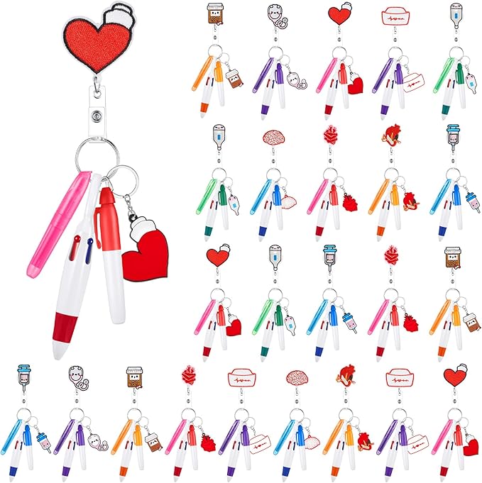 Henoyso 144 Pcs Nurse Badge Reel Pens Mini Highlighter Pens Bulk Nursing Week Appreciation Gifts Badge Accessories Retractable for Cna Medical Assistant Christmas Women (Classic)