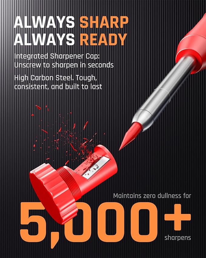 Nicpro 3 Pack CP1000 Carpenter Pencils with Sharpener, Mechanical Carpenter Pencil with 39 Refills, Deep Hole Long Nib Marker Pens for Construction, Heavy Duty Woodworking Pencil for Architect Marking
