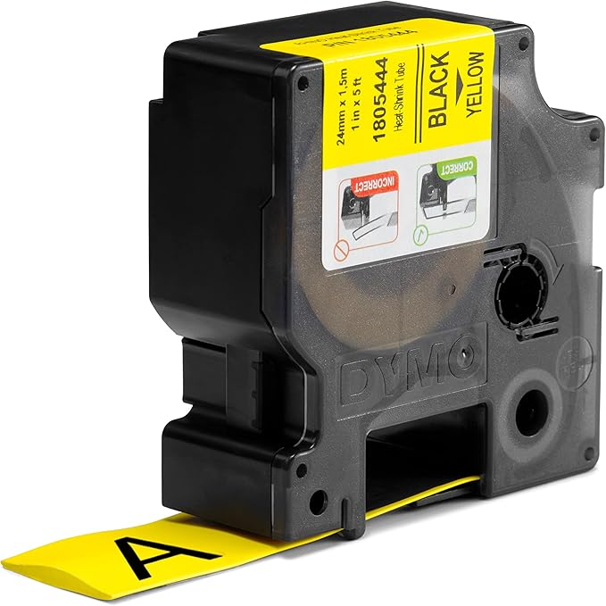 DYMO Rhino Industrial Heat-Shrink Labels, 1" Tube, Black Print on Yellow