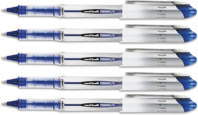 Uniball Vision Elite Roller Ball Pen, Blue Ink, Bold 5 Pens Per Order
