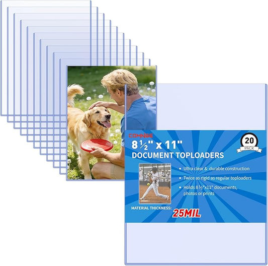 8.5x11 Inch Heavy Duty Document Toploader - Anti-Yellowing 25Mil Page Sheet Protector Holder, Clear Plastic Sleeves for Birth Certificates, Photos, Prints, Menu Archival Storage Display(20 Pack)