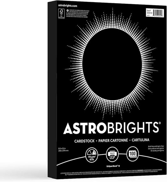 Astrobrights Color Cardstock,65 lb Cover Weight,8.5 x 11,Eclipse Black,100 Count (Pack of 6)