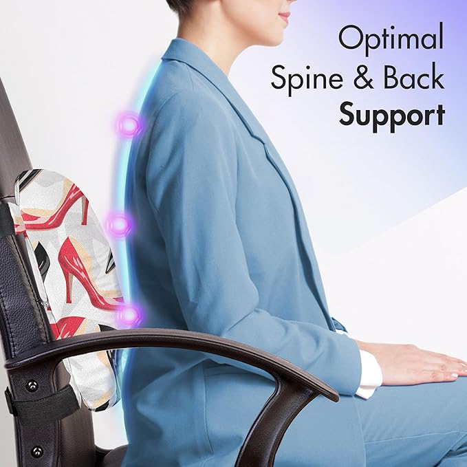 Ambesonne Feminine Lumbar Back Support Pillow, Women Fashion Pattern with High Heel Stiletto Shoes Ladies Footwear, High Density Foam for Office Chairs Car Seats, 14" x 13", Scarlet Beige Black