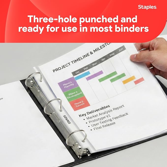 Staples Sheet Protectors, 8.5" x 11" – Top-Loading Clear Page Protectors, 2.4 Mil Standard Weight, 200-Pack