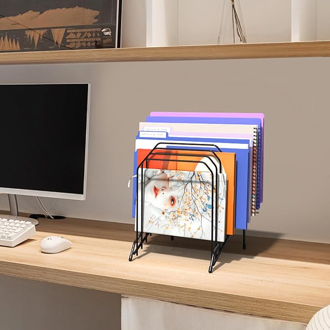 Incline Metal Desk Magazine Folder Holder, Sorter Desk File Organizer with 8-Section Vertical Compartments Rack File Organizer for Office, Home, School